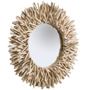 Moebel Living Přírodní teakové kulaté zrcadlo Sticky 80 cm