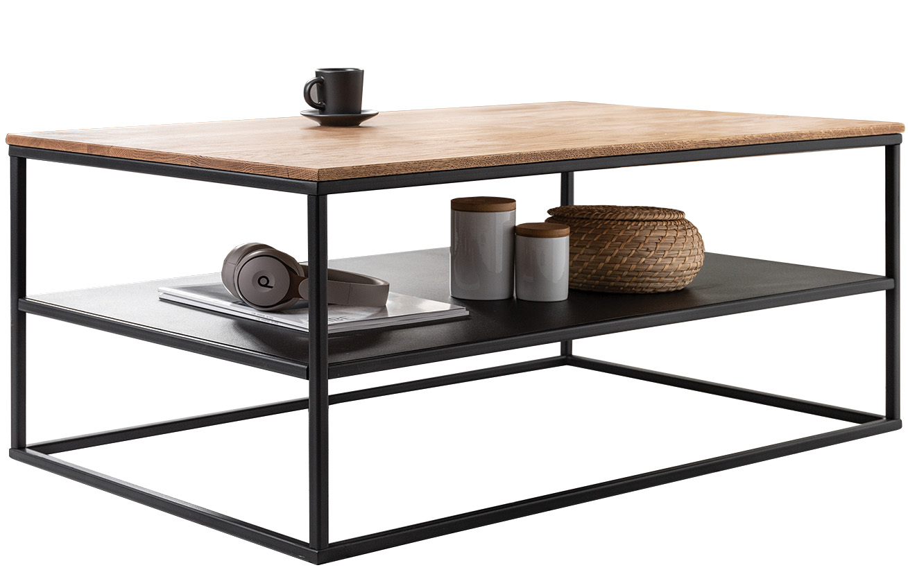 Moebel Living Dubový konferenční stolek Yolane s kovovou podnoží