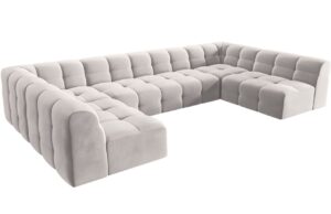 Světle šedá sametová rohová pohovka do "U" MICADONI Kendal 372 cm