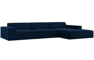 Královsky modrá sametová rohová pohovka MICADONI Jodie 284 cm