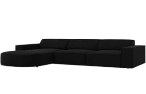 Černá sametová čtyřmístná rohová pohovka MICADONI Jodie 284 cm