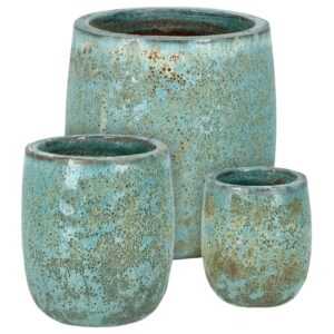 Set tří zelených terrazzo zahradních květináčů Bizzotto Duyen 23/30/41 cm