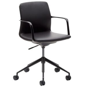 Kave Home Černá koženková konferenční židle Nerlan s černou podnoží